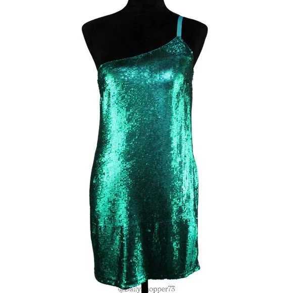 Catherine Malandrino Dresses | Catherine Malandrino Women's Full Sequin One-Shoulder Silk Mini Cocktail Dress | Color: Blue/Green | Size: 6 | Pm-